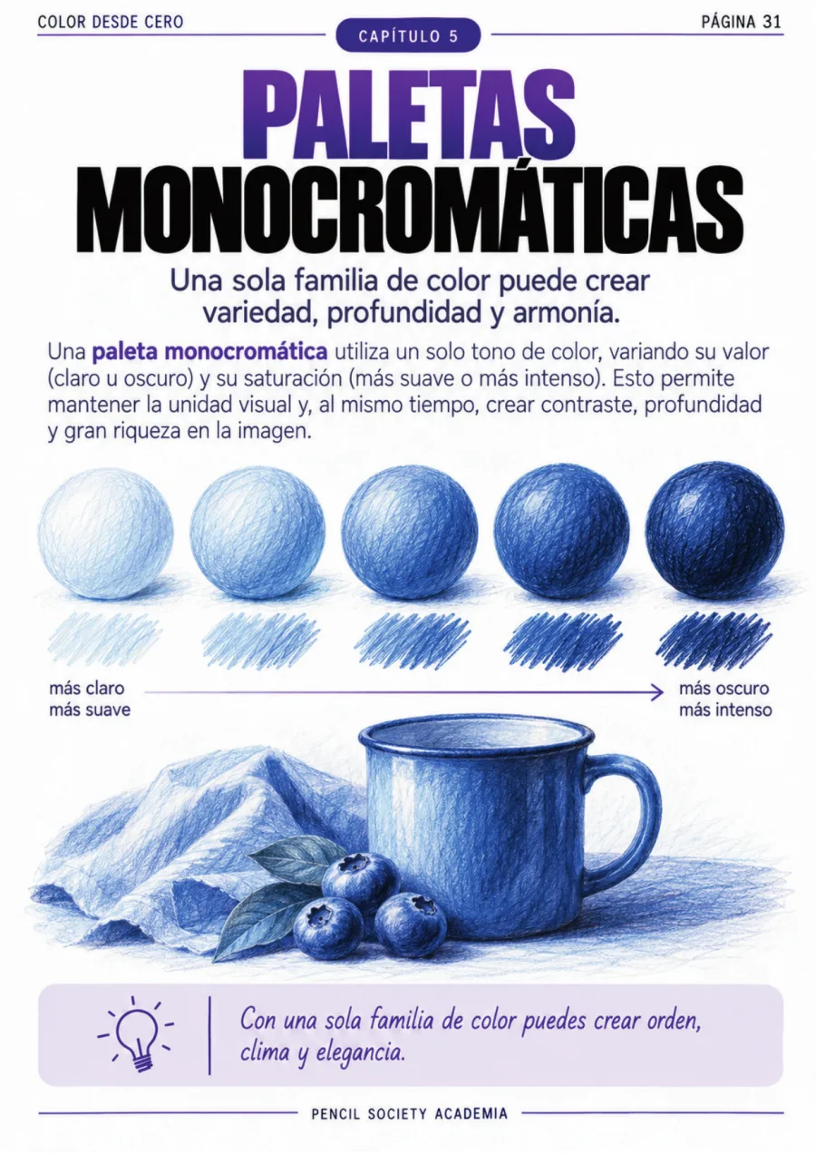 Página del libro — paletas monocromáticas