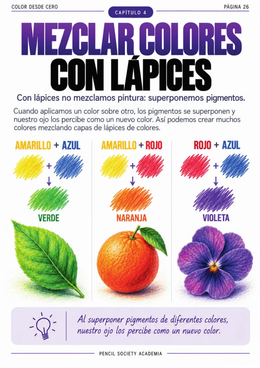 Página del libro — mezclar colores con lápices